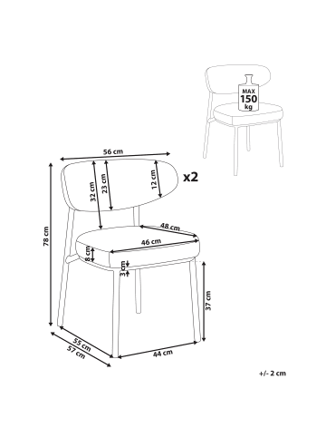 Beliani 2er-Set Esszimmerstuhl UNITY in Beige
