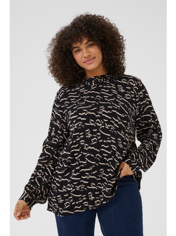 KAFFE curve Langarm-Bluse KClune in Black/Beige Abstract Print