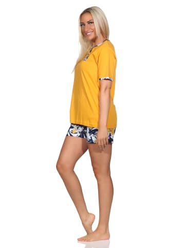 NORMANN kurzarm Shorty Schlafanzug Pyjama Design - 80578 in gelb