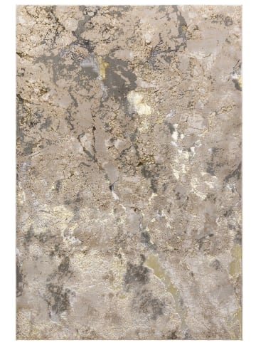 KADIMA DESIGN Teppich Hochglanz, Abstraktes Galaxie-Muster, Gold/Beige/Grau, Pflegeleicht