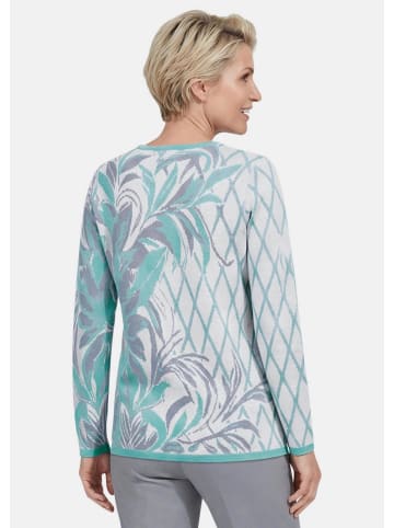 GOLDNER Jacquardpullover mit Rundhals in graugrün / gemustert