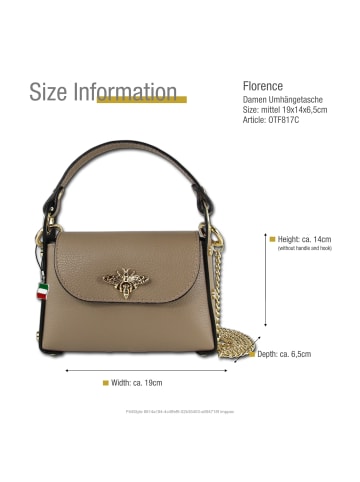 Florence Leder Umhängetasche Florence Tasche taupe, beige ca. 19cm