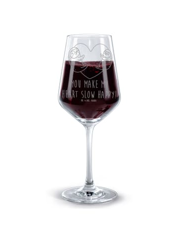 Mr. & Mrs. Panda Weinglas Faultiere Herz mit Spruch in Transparent