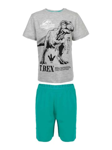 Jurassic World T-Rex Kinder Jungen Sommer Schlafanzug Shorty Pyjama-Set in Grau