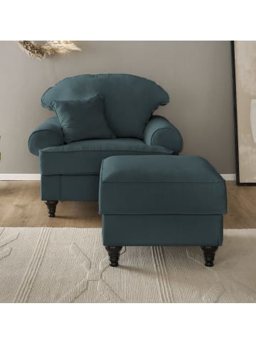 Furn.Design Sessel-Set blaugrün Landhaus, Loungesessel inklusive Hocker