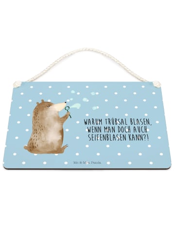 Mr. & Mrs. Panda Holzschild Bär Seifenblasen mit Spruch in Blau Pastell