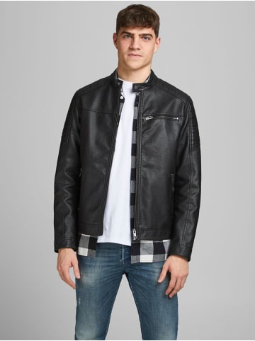 Jack & Jones Kunstleder Jacke Biker Blouson Bomber Übergangsjacke JJEROCKY in Schwarz-2