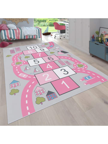 KADIMA DESIGN Kinderteppich waschmaschinenwaschbar Hüpfkästchen Kinderzimmer in Pink