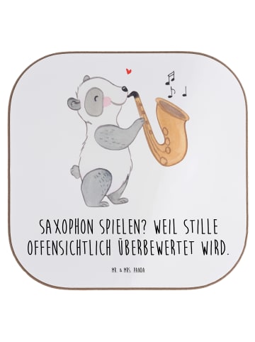 Mr. & Mrs. Panda Tassenuntersetzer Saxophon Leidenschaft mit Spruch in Weiß
