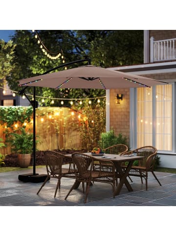 COSTWAY 300cm Sonnenschirm mit Ständer & LED in Braun
