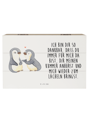 Mr. & Mrs. Panda Holzkiste Pinguine trösten mit Spruch in Weiß