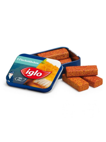 Erzi Fischstäbchen von Iglo in der Dose für Kaufladenzubehör in orange