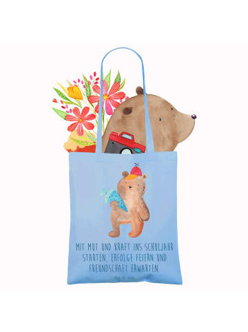 Mr. & Mrs. Panda Jutebeutel Mutiger Schulanfang mit Spruch in Sky Blue
