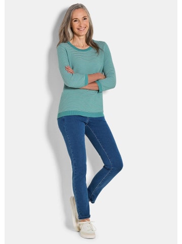 GOLDNER Halbarm Ringelpullover aus Baumwolle in graugrün / gemustert