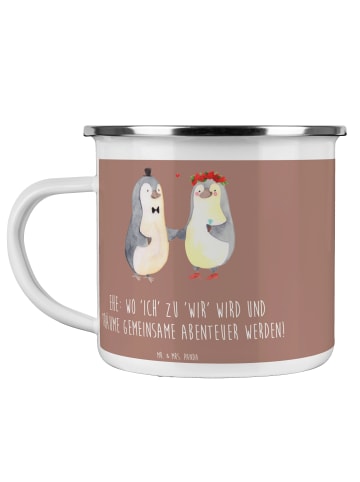 Mr. & Mrs. Panda Pott Hochzeitsfeier Abenteuer mit Spruch in Braun Pastell