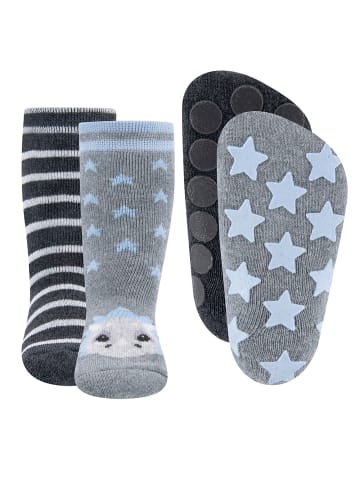 ewers 2er-Set Stoppersocken ABS Dino/Ringel in grau meliert/anthrazit meliert