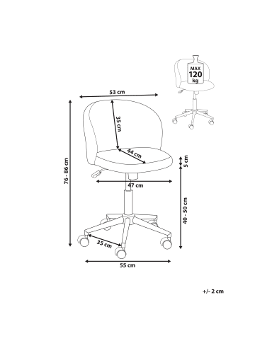 Beliani Bürostuhl MILES in Weiß/Schwarz - (W) 55 x (H) 76 x (L) 55 cm