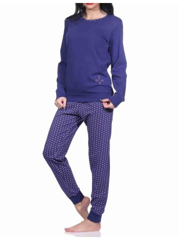 NORMANN langarm Schlafanzug Pyjama Bündchen und allover bedrucker Hose - 70620 in navy