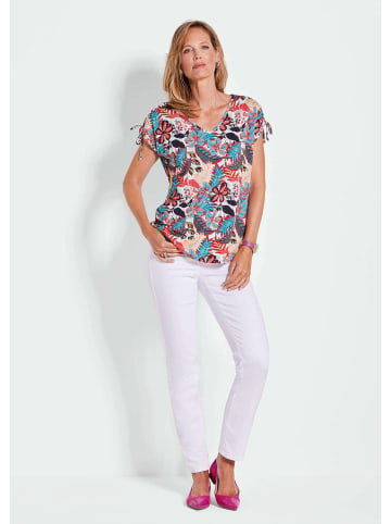 GOLDNER Kurzgröße:  Shirt Florales Oberteil mit V-Ausschnitt in bunt / gemustert