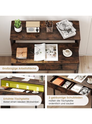 COSTWAY Schreibtisch ausziehbar in Braun