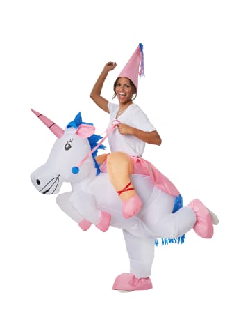 tectake Pferd/Aufblasanzug, in weiß, Buntes Einhornkostüm mit rosa Spitzenhut