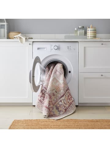 KADIMA DESIGN Maschinenwaschbarer Vintage-Teppich aus recycelten Fasern, rutschfest in Rosa