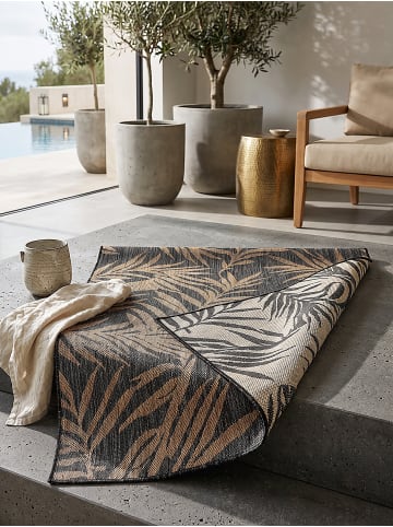 KADIMA DESIGN Outdoor-Teppich VIGOLENO Blattmuster Wohnzimmer Balkon in Schwarz-Sandbraun
