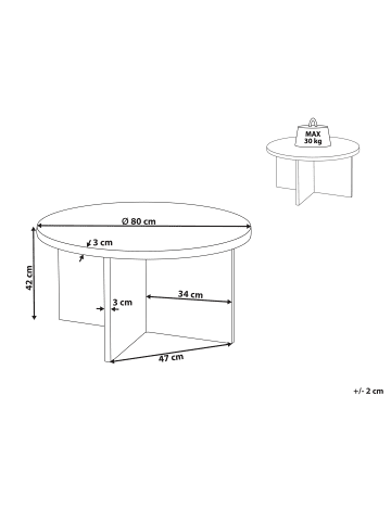 Beliani Couchtisch STANTON in Grau - (W) 80 x (H) 42 x (L) 80 cm