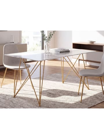 Beliani Esszimmertisch KENTON in Grau/Weiß/Gold - (W) 80 x (H) 76 x (L) 140 cm