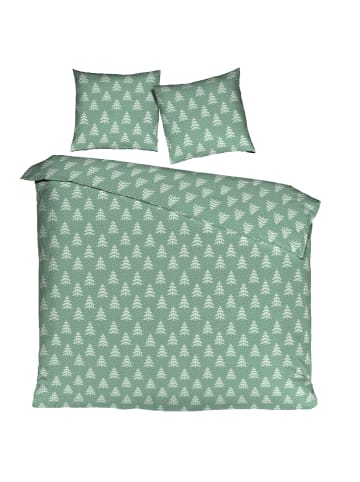 Mistral Home 2 tlg. Flanell Bettwäsche 135x200cm Tannenbaum in Mintgrün