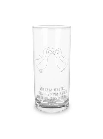 Mr. & Mrs. Panda Glas Pinguine Kuss mit Spruch in Transparent