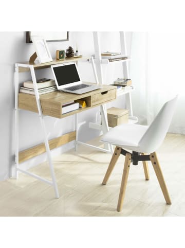 SoBuy Schreibtisch in Weiß und Natur - (B)81 x (H)100 x (T)50cm