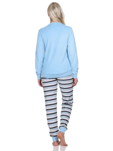 NORMANN Frottee Pyjama Hose gestreift Oberteil - 82711 in blau