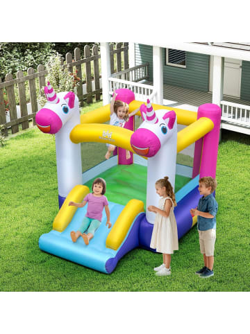 COSTWAY Hüpfburg mit Rutsche Einhorn-Design in Bunt