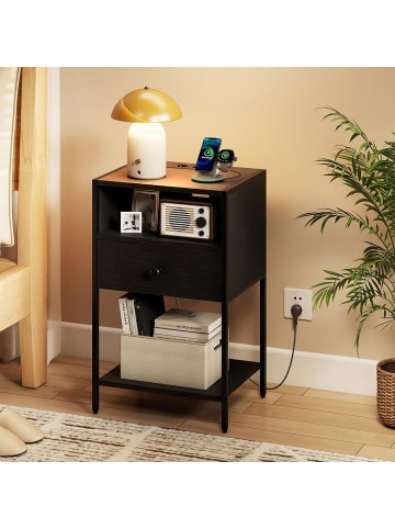 COSTWAY Nachttisch mit Ladestation in Schwarz