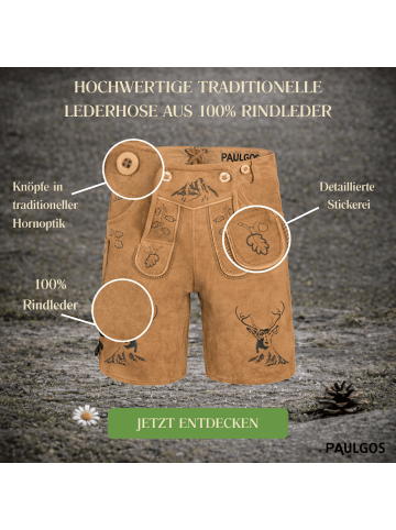 PAULGOS Lederhose Kurz Echtleder HK4 in Hellbraun