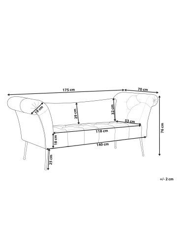 Beliani Chaiselongue NANTILLY in Grau/Gold - (W) 175 x (H) 76 x (L) 70 cm