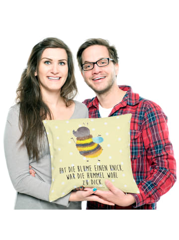 Mr. & Mrs. Panda Sofakissen Hummel flauschig mit Spruch in Gelb Pastell