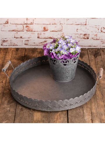 AltoBelli Deko Tablett FELINI Rund Medium Zink mit Holzgriffen 40 cm