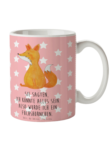 Mr. & Mrs. Panda Tasse Einhorn Fuchs mit Spruch in Rot Pastell