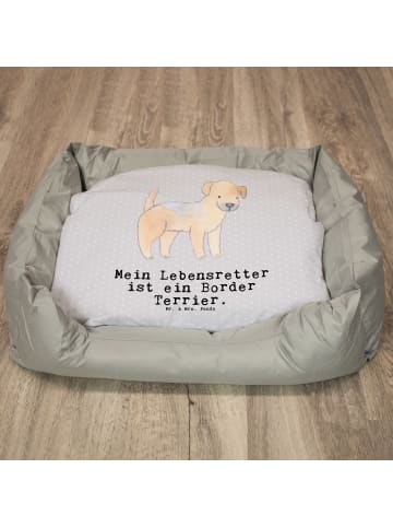 Mr. & Mrs. Panda Hundebett Border Terrier Lebensretter mit Spruch in Grau Pastell