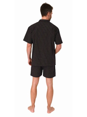 NORMANN Schlafanzug Shorty Pyjama kurzarm gewebt zum Knöpfen - 80002 in schwarz