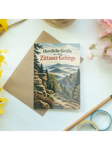 Grußkarte Gebirge poetisch Design mit Spruch in Weiß