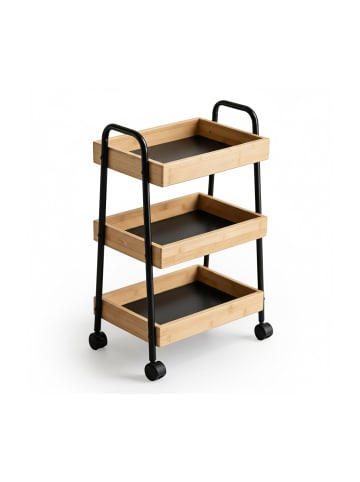 relaxdays Rollwagen in Natur/ Schwarz - (B)45,5 x (H)73 x (T)28 cm