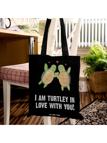 Mr. & Mrs. Panda Tragetasche Schildkröten Paar mit Spruch in Schwarz