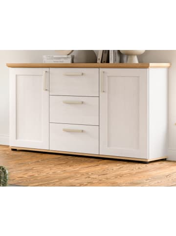 Inn.Furn Sideboard weiß Lärche, Eiche Artisan 129 cm, Kommode im Landhaus-Stil