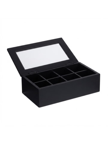 relaxdays Teebox in Schwarz/ Transparent - (B)28 x (H)9 x (T)16 cm