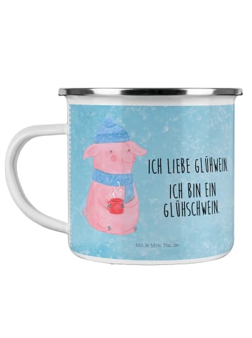 Mr. & Mrs. Panda Emaille Tasse Schwein Glühwein mit Spruch in Eisblau