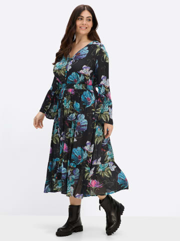 sheego by Joe Browns Maxikleid in schwarz-aubergine-gemustert