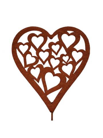 UNUS Gartenstecker Rost Herz mit Herzmuster in Braun